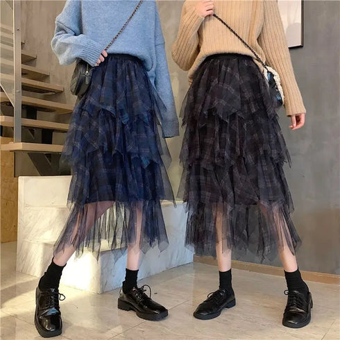 シアーチェックチュールスカート